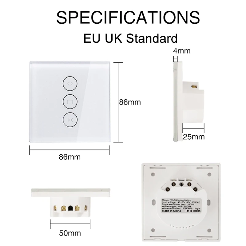 WiFi Electric Smart Curtain Switch Tuya APP Voice Remote Control Touch Switch for Automized Curtain Motor Blind Roller Shutter