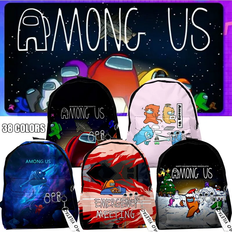 

Among us Backpacks Small Bags Unisex Candy Colors 3D Oxford Waterproof Key Chain Accessories Cute Kawaii Boys Girls School Bags