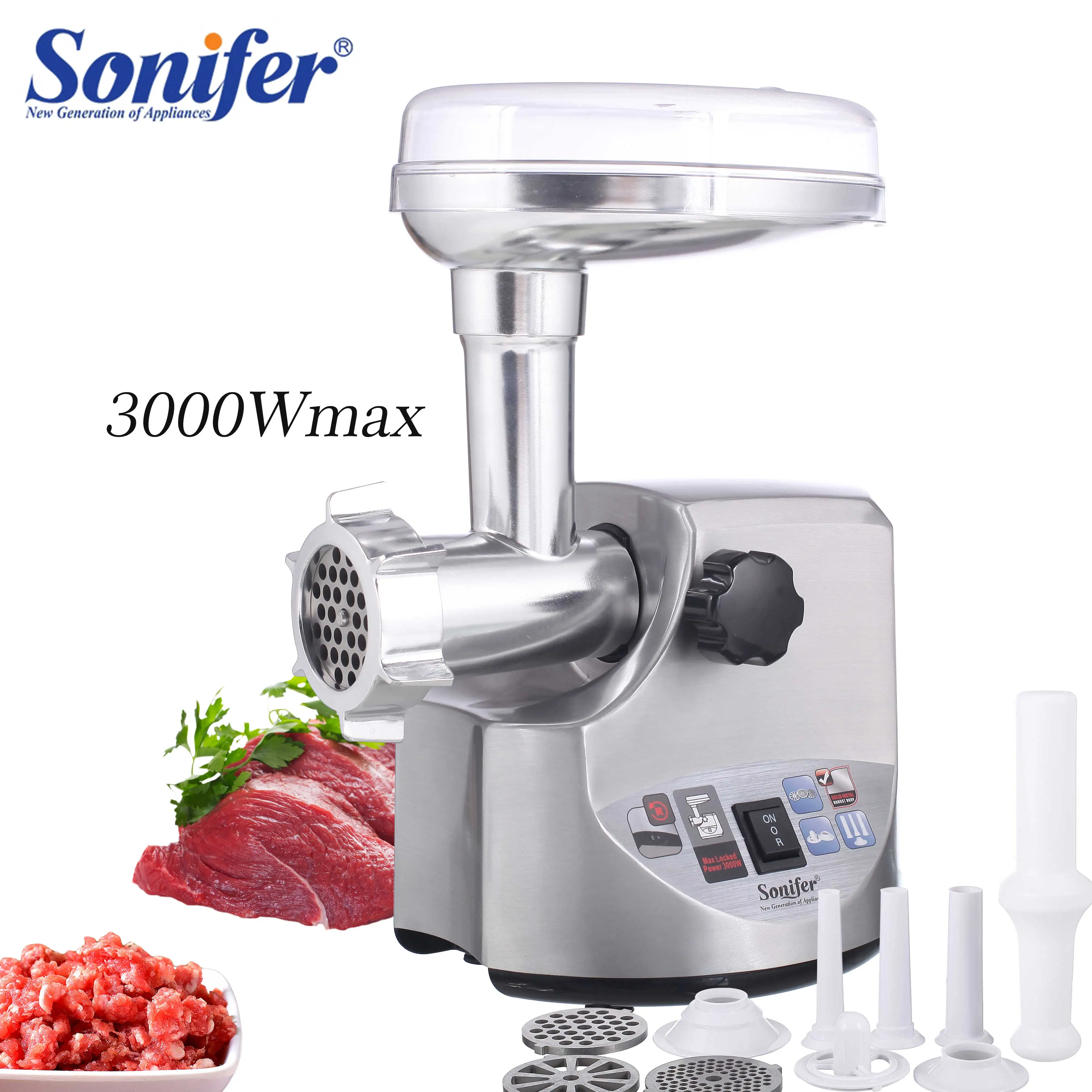 Online 3000W Powerful Stainless Steel Electric Meat Grinders Home Sausage Stuffer Meat Mincer Heavy Duty Household Mincer Sonifer