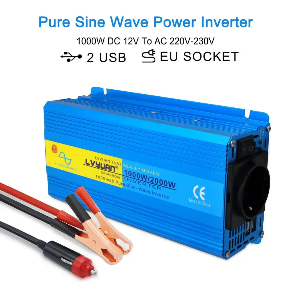 Pure Sine Wave Inverter DC 12V to AC 220V 230V 1500W/2200W/2600W Voltage  Transfer Converter Universal EU Socket Auto Accessories