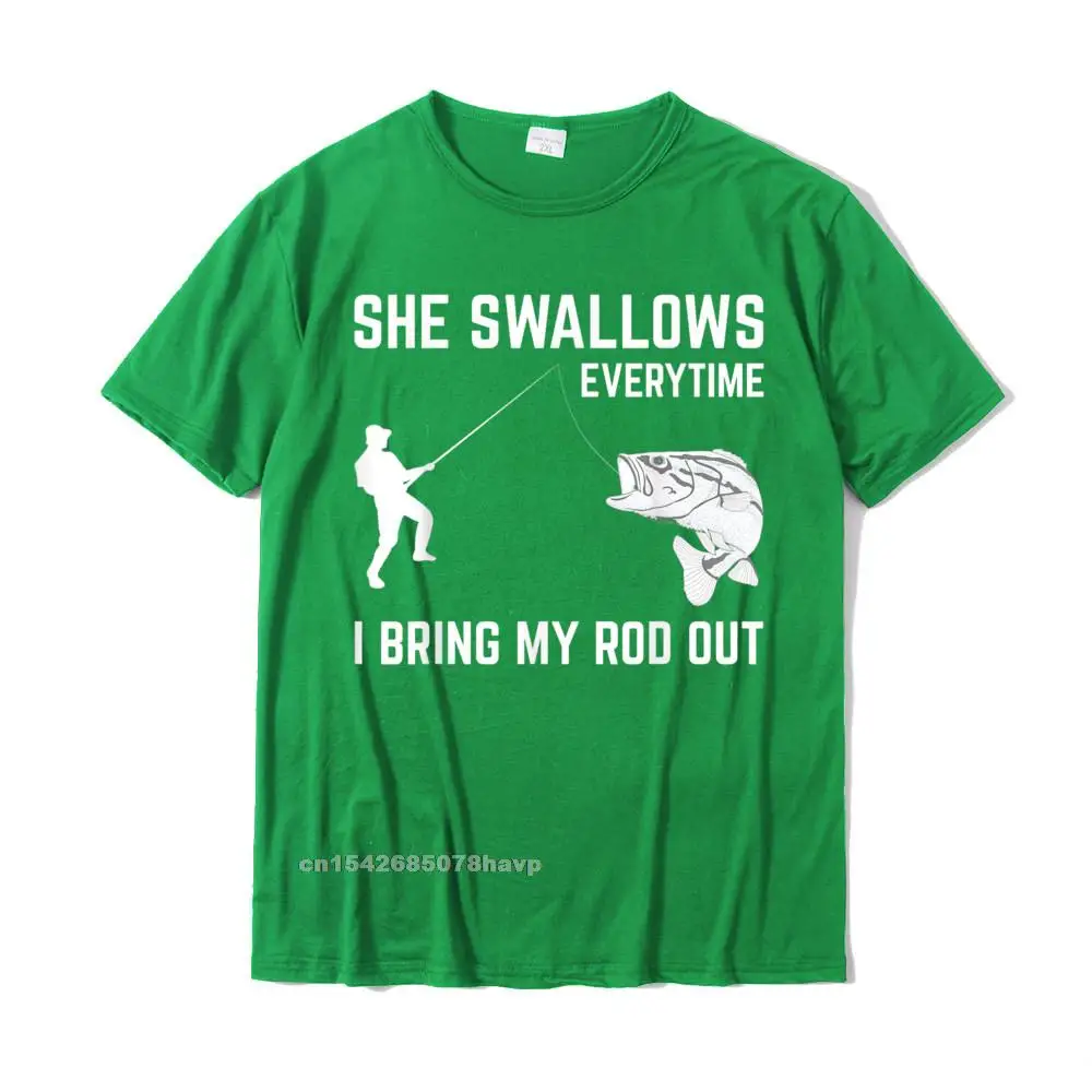 Men T Shirts Leisure Design Tees Cotton Fabric O Neck Short Sleeve Party Tops Shirts Autumn Drop Shipping Mens She Swallows Funny Fishing Gift For Men Adult Humor Fishing T-Shirt__1771. green
