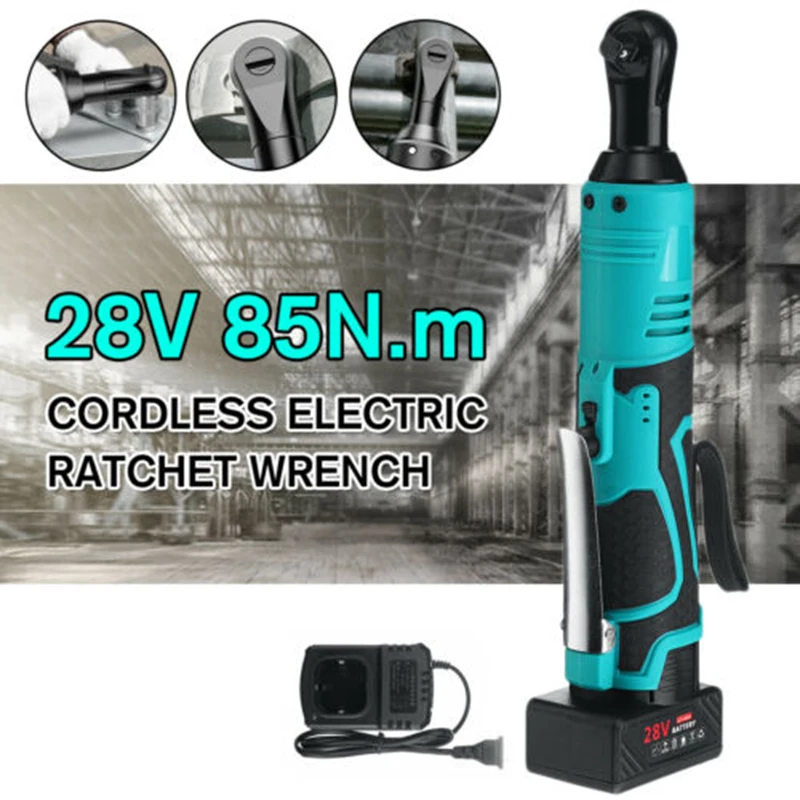 

28V 85N.m 3/8'' Electric Cordless Ratchet Right Angle Wrench Tool 260RPM Battery Charger car repair