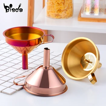 

Stainless Steel Oil Funnel with Removable Strainer Rainbow Cone Funnel Pour Oil Wine Liquid Hopper Durable Kitchen Gadgets