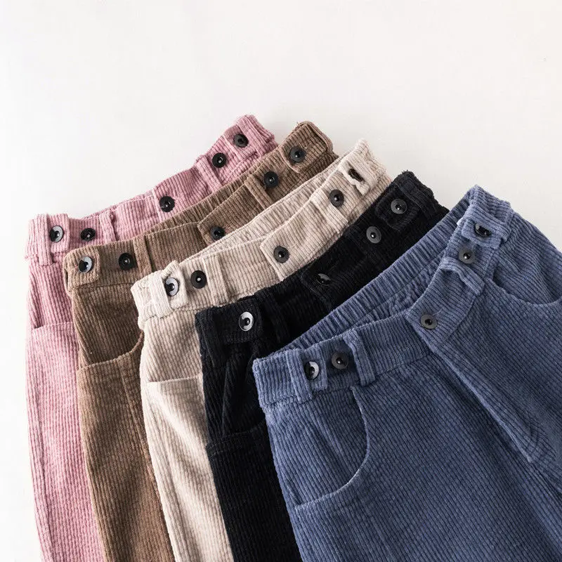 Вельветовые брюки женские с высокой талией шаровары Pantalon Femme размера плюс свободные черные брюки женские уличные брюки C6061