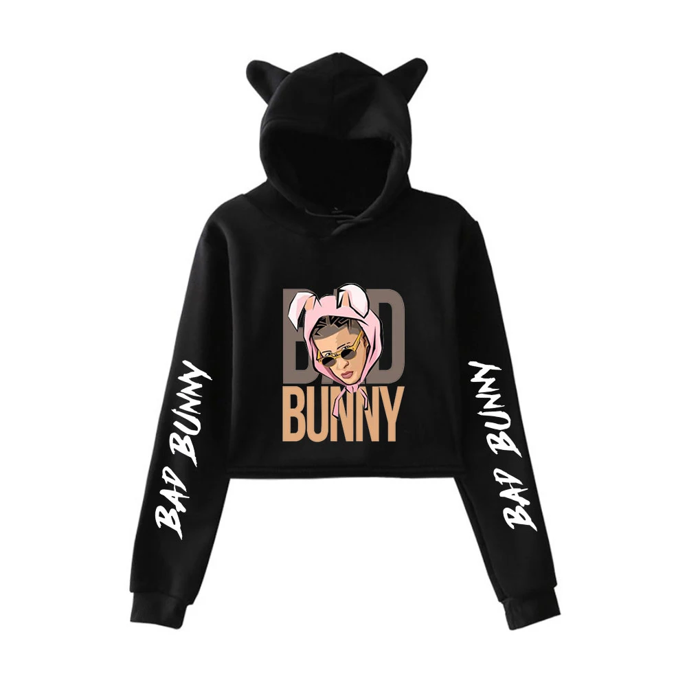 Bad Bunny América calle hip-hop primavera sudadera con gráfico de impresión de dibujos animados Casual Harajuku genial top corto de estilo informal sudaderas tops
