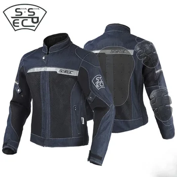

SSPEC Classic style Denim mesh Motorcycle Jacket racing suit with protective equipment Outdoor leisure cycling Jean Jacket coat