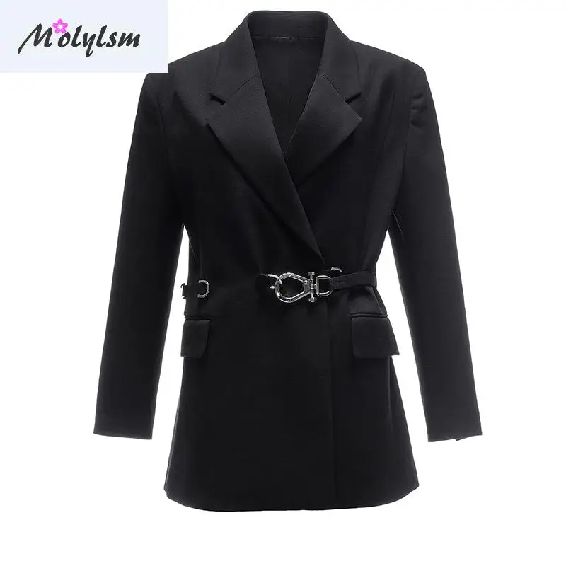 New Windbreaker In Autumn And Winter 2020 Retro Suit Belt Slim Veste Femme White Blazer Women