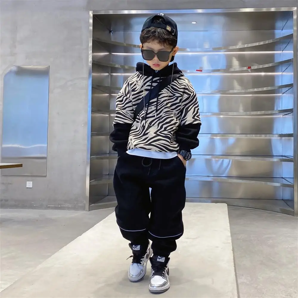 Kids Girls Sweatshirt Warm Hoodie Kid Christmas Teenager Boys Girls Baby Zebra Pattern Sweatshirt Casual Hoodie 4-12 Years