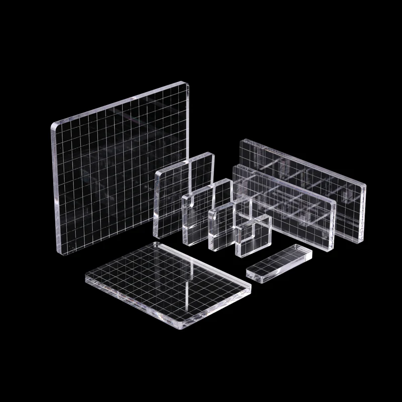 Acrylic Stamp Block Clear Stamping Tool Set with Grid Line Craft (2x7cm)