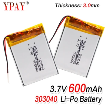 

1/2/4Pcs 303040 lithium polymer battery Rechargeable Li-ion Battery 3.7V 600mAh With PCM For GPS MP3 MP4 MP5 PDA LED Light