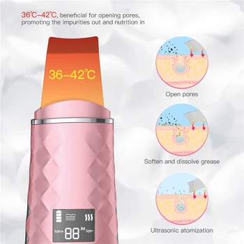 

Ultrasonic Skin Scrubber Heater Face Cleaning Spots Dirt Blackhead Remover Whitening Lifting Slimming Cleaner Face Care Tools 45