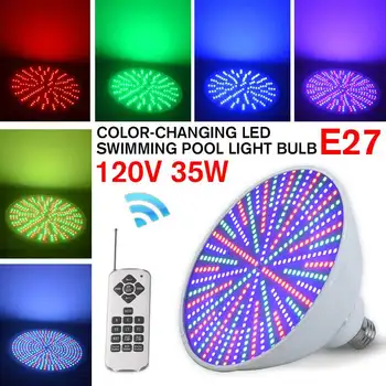 

IP68 Led Swimming Pool Light 35W Led Waterproof UnderWater Light 120V AC Pond Lights RGB Led Light Bulb w/Remote Controller