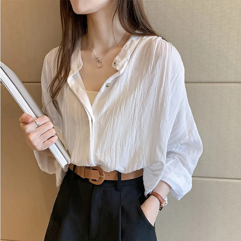 

Women Blouses Autumn Spring New Solid Design Sense Minority Top Slouchy Long Sleeve Loose Versatile Femme T-shirts Clothing