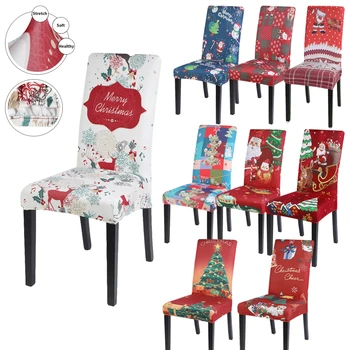 

1/2/4/6/8pcs Christmas Elastic Dining Chair Cover Christmas Chair Cover Stretch Sofa Cover For Christmas Banquet Decoration