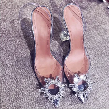 

Luxury Shoes Women Designers High Heels Woman Sandals Rhinestone Clear Shoes Hollow Crystal Heel Versatile Sandals Size 34-45
