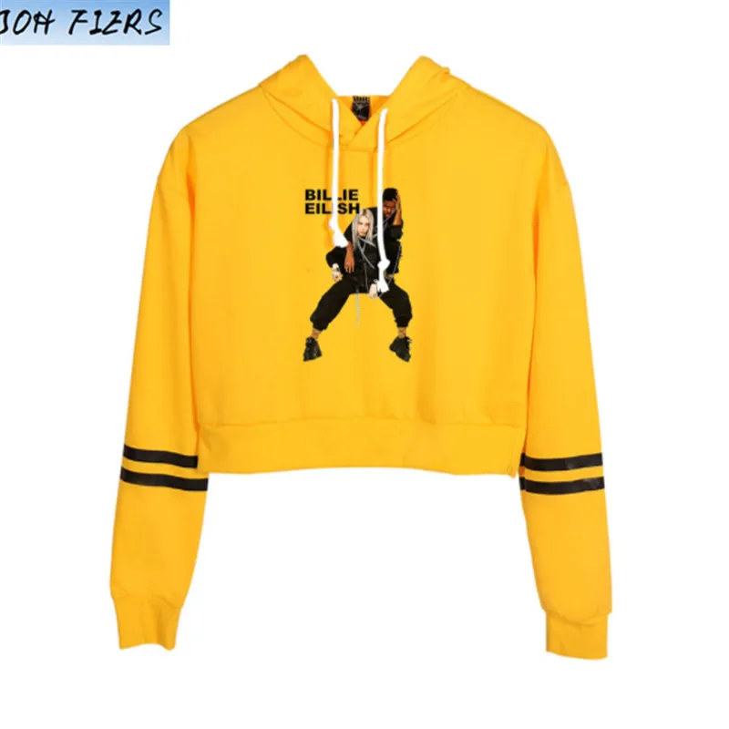 Billie Eilish Sweatshirts Street Fashion Hoodies Women Sexy Coat Autumn High Quality Crop Pullovers Billie Eilish Girl's Hoodies - Цвет: yellow1