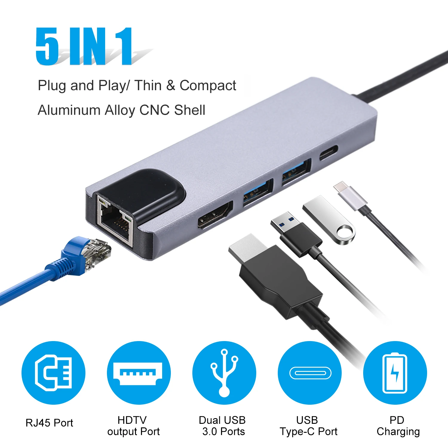 5 в 1 концентратор USB Type C Hdmi 4K USB C концентратор для Gigabit Ethernet Rj45 Lan адаптер для huawei MacBook Thunderbolt 3 USB-C зарядное устройство