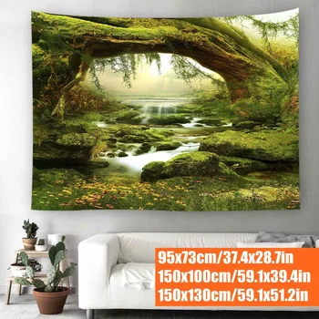 

Forest Plant Landscape Tapestry Natural Scenery Tapestry Wall Hanging Small stream home Bedspread Bohemian Home Rectangle Decor