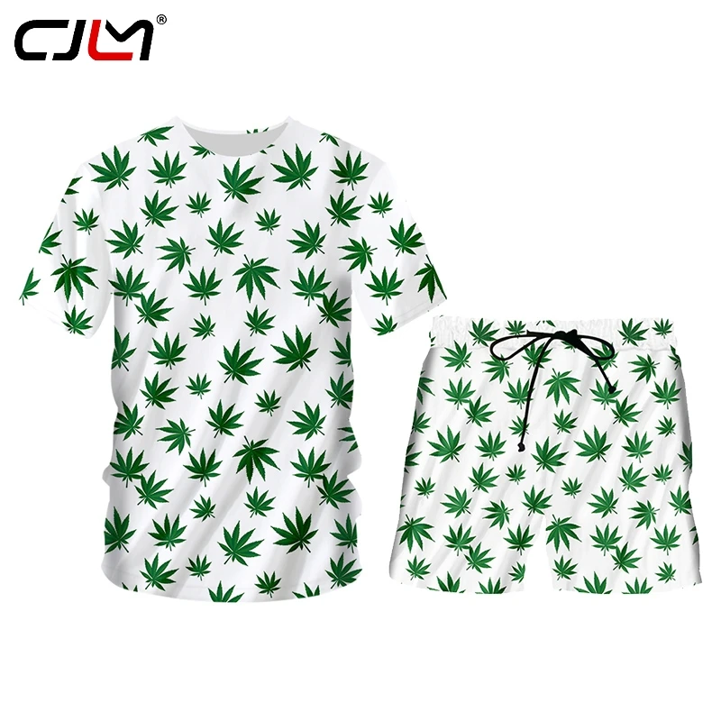 

CJLM 3D digital printing Set Outdoors Quick Drying Green leaf Short Sleeve 2 Piece Set Tank Tops and Shorts Men Breathable