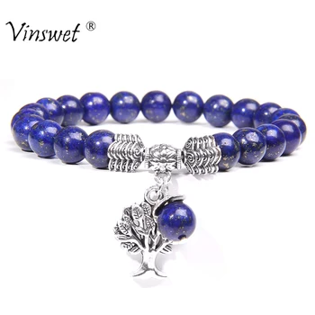 Life Tree Charm Bracelets For Men Natural Lapis Lazuli Beads Bracelet Women Fashion Adjustable Braid Pulsera Couples Jewelry