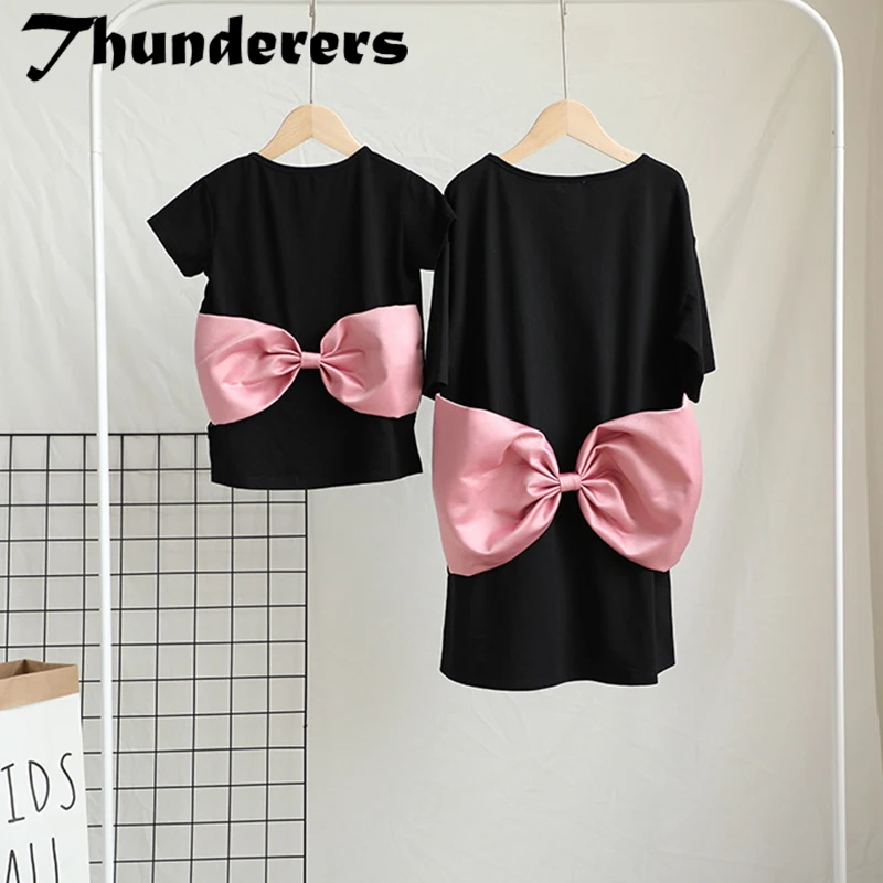 Thunderers/ г. Новая модная летняя семейная одежда с большим бантом Повседневная хлопковая одежда для дочки и мамы
