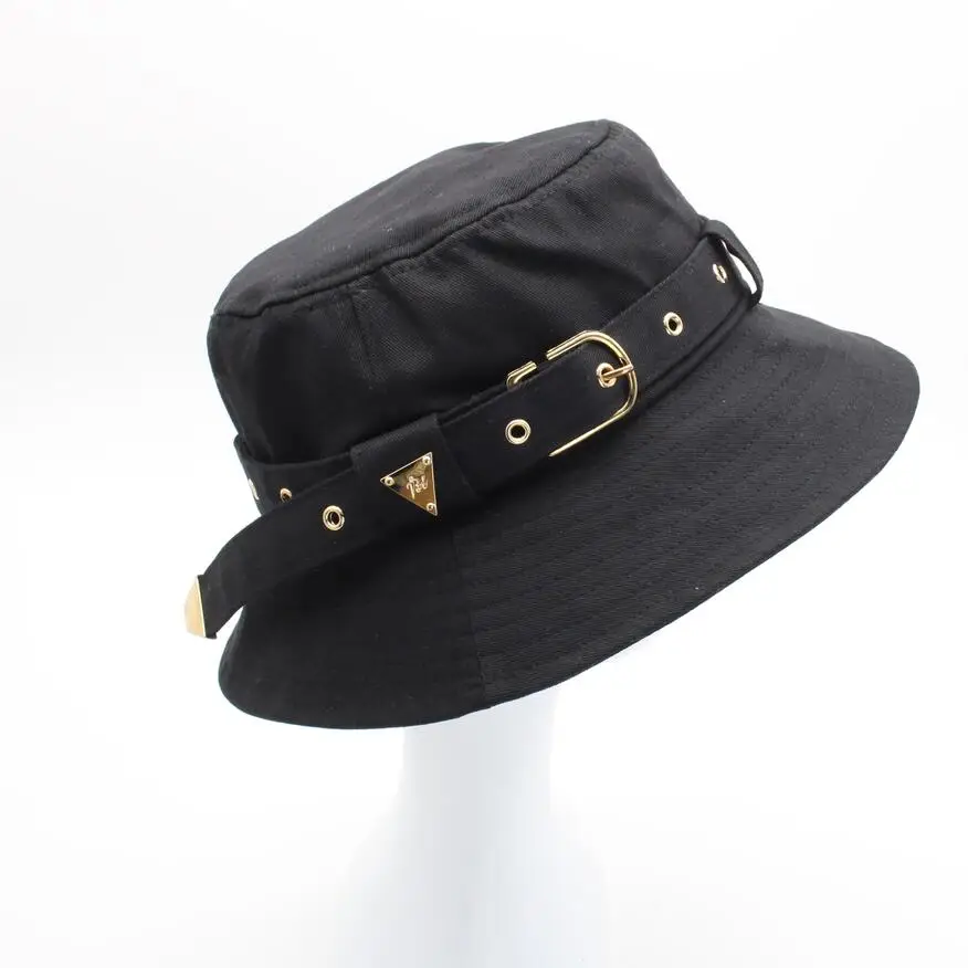 Girls Gold Buckle Belt White Bucket Hat 2020 New Cool Sun Protective Hat Women Black Camel Cotton Twill Fisherman Hat