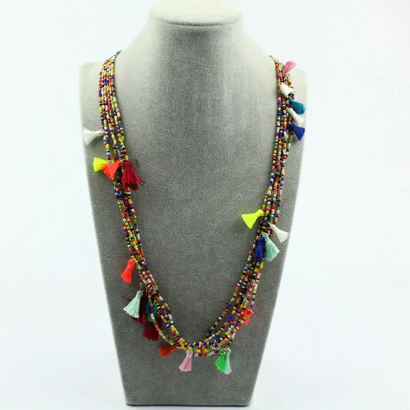 

Manufacturers Direct Selling Mini Tassels Color Bead Long Necklace Handmade Beaded Bracelet Sweater Chain Foreign Trade Accessor