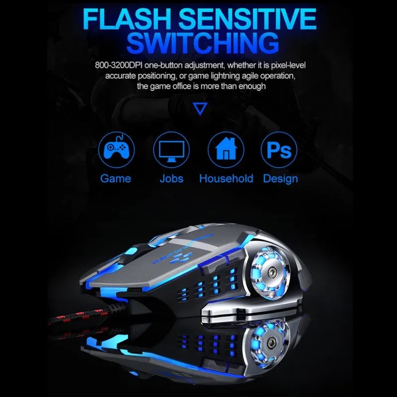 USB Проводная компьютерная игровая мышь Механическая игровая проводная мышь Esports компьютер 7 цветов дыхательный свет 3200 точек/дюйм