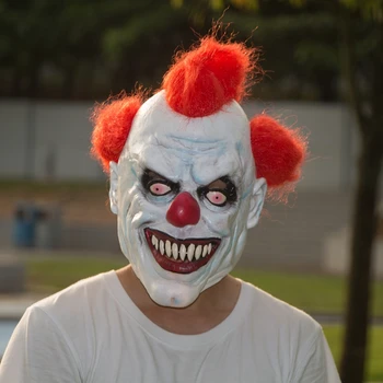 

Joker Crazy Creepy Scary Halloween Clown Mask Sinister Smile Red Hair Latex Mask Free Shipping