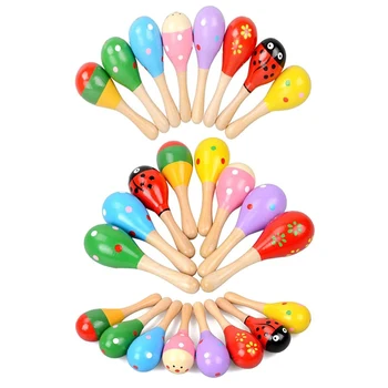 

1PC Randomly Baby Toys Ball Rattle Baby Wooden Toys Sand Hammer Rattle Learning Musical Baby Wood Hammering Handle Toys