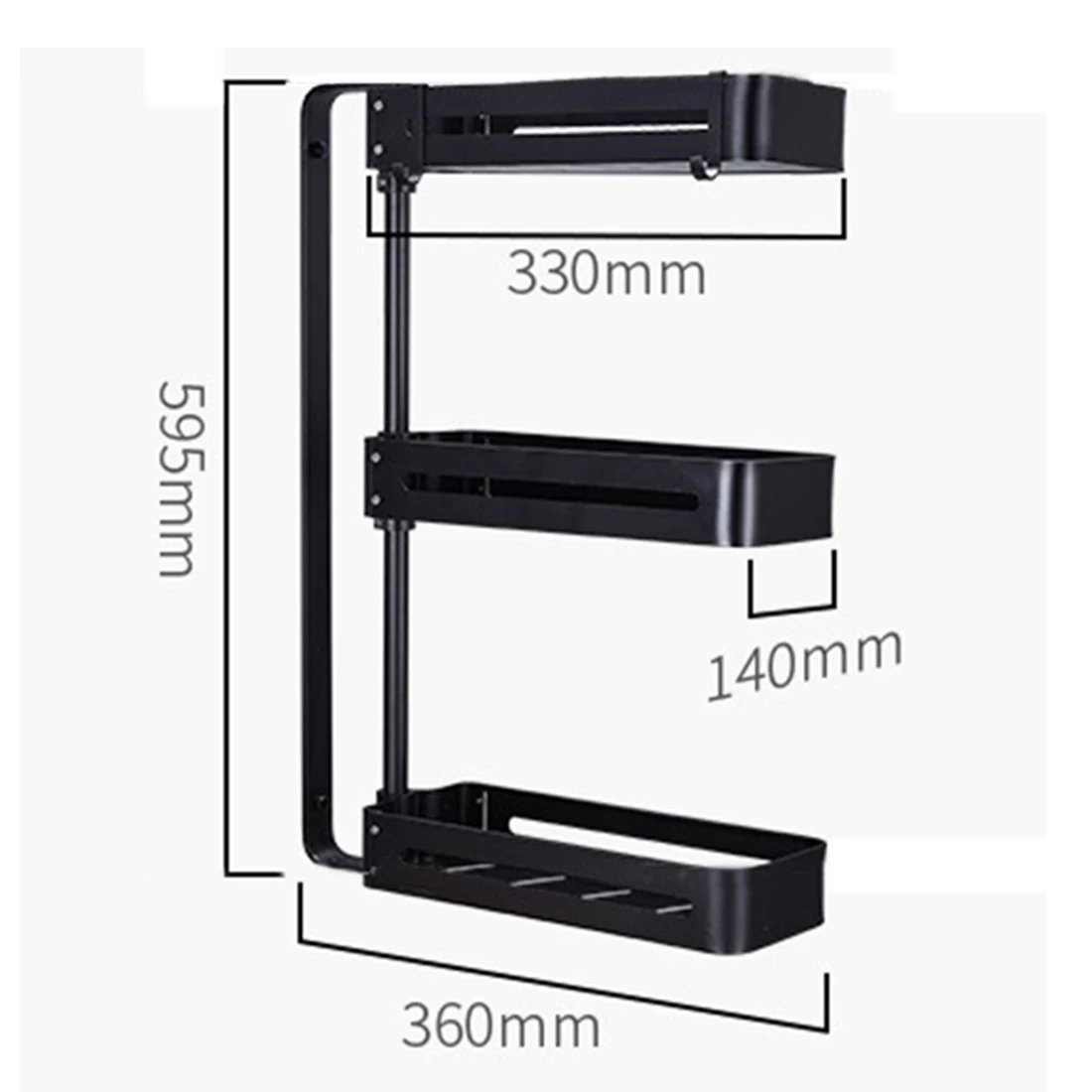 Hot 3 Tiers Kitchen Storage Rack Spice Cooker Shelf 180°Rotation Storage Rack Cabinet Organizer Shelves Kitchen Goods- Black