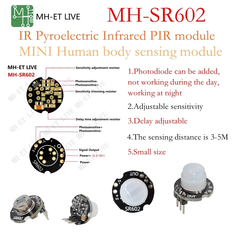 MH-SR602 Мини датчик движения Детектор модуль пироэлектрический инфракрасный PIR комплект датчик y переключатель кронштейн для arduino Diy с объективом