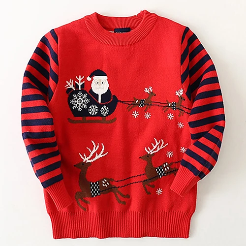 Christmas Baby Girl Handwork Sweater Autumn Winter Kids Stripe Clothes Boys Cartoon Santa Claus Embroidery Knitted Sweaters - Цвет: red