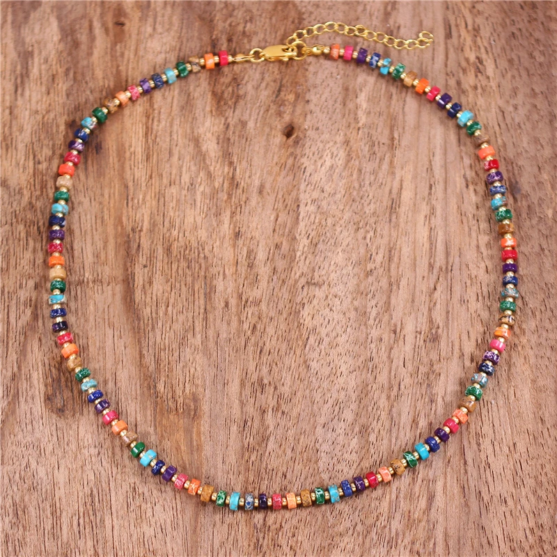 

Ожерелье-чокер из натурального камня в богемном стиле с 7 бусинами в виде чакр