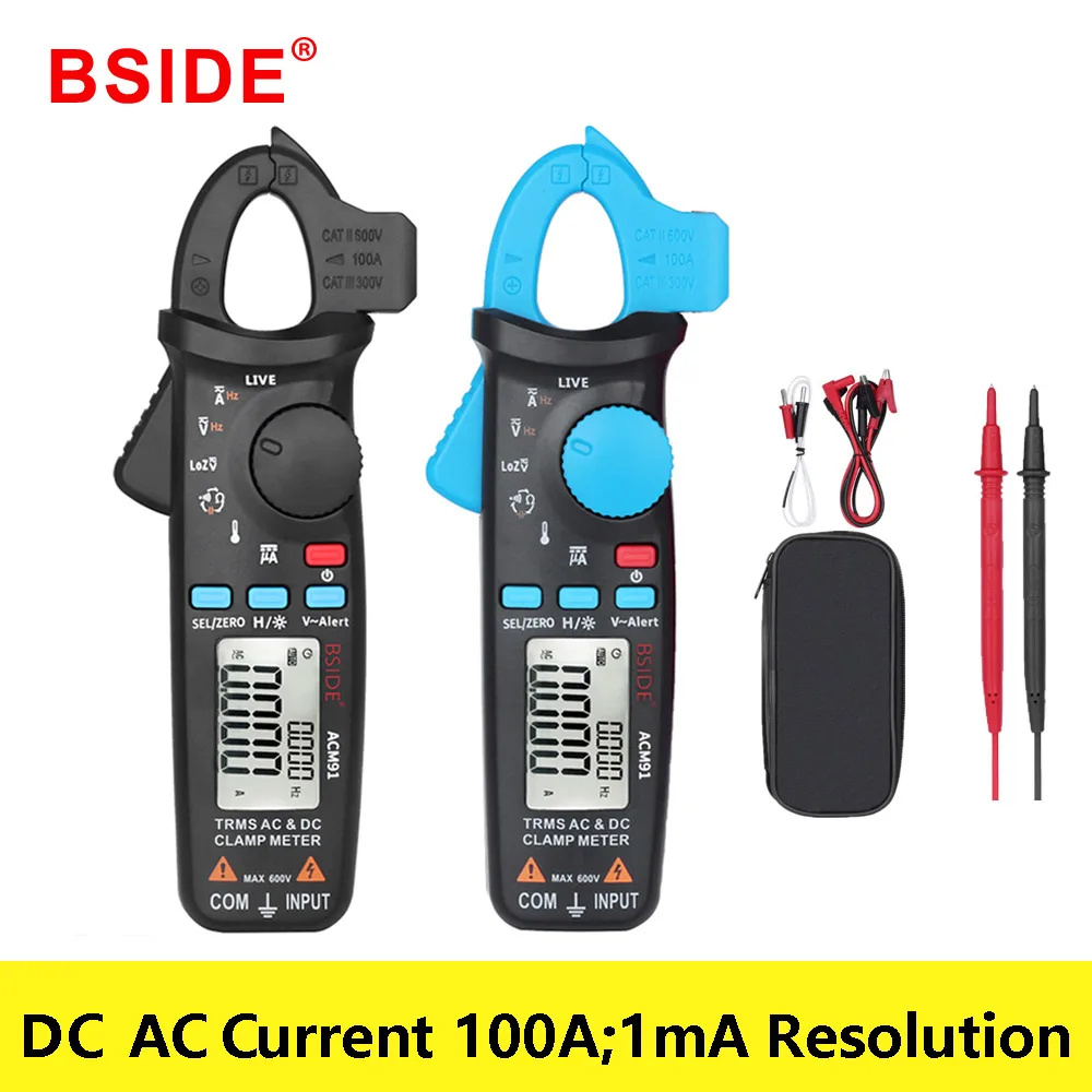 

True RMS Digital Clamp Meter BSIDE ACM91 Double Line Display DC AC 100A Current 1mA Accuracy Car Repair Ammeter Voltmeter Hz DMM