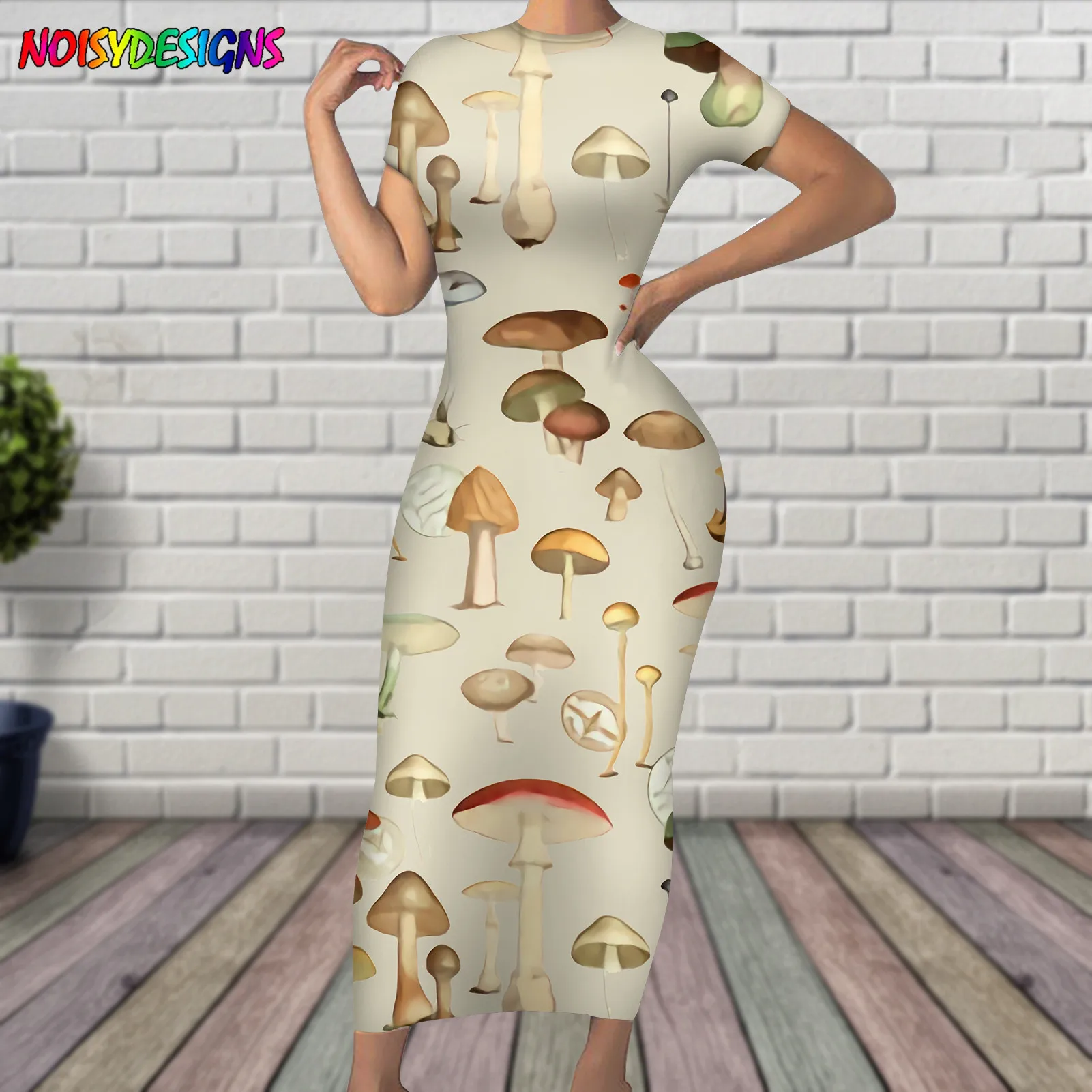 

NOISYDESIGNS Mushroom Fungus Print Fashion Dresses For Women 2021 Fashion Soft Clothing Personality Vestidos Largos Verano