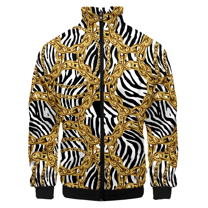 Luxury Style Zebra Gold Chain Varsity Bomber Baroque 3D Print Jacket Man Sleeve Coats Jaded Casual London Baseball Jackets Women