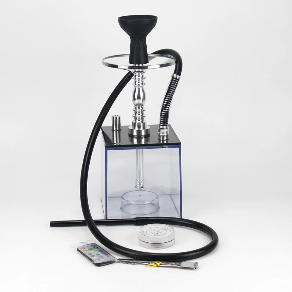  Juego de cachimba, portátil, moderno, acrílico, con cuenco de  silicona para cachimba, manguera de seda, pinzas de carbón, tallo de  aluminio, cachimba con luz LED remota y bolsa de almacenamiento 