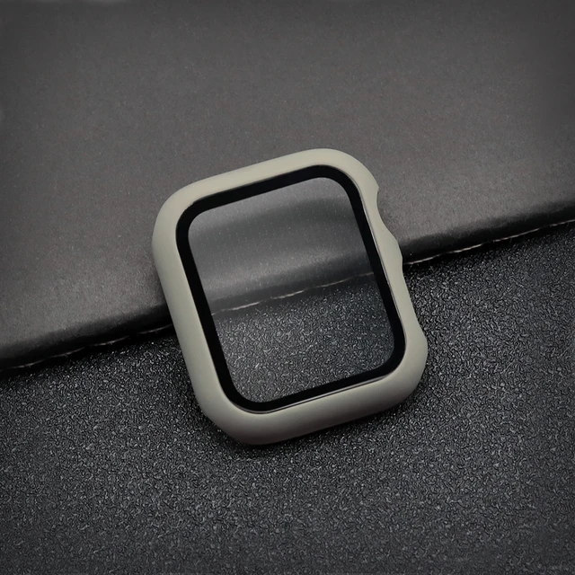 Glass+Case Full Cover For Apple Watch Case Series 7 6 SE 5 4 321 iWatch Case Accessor 45/41/44/40/42/38mm Protector Apple Watch Khaki