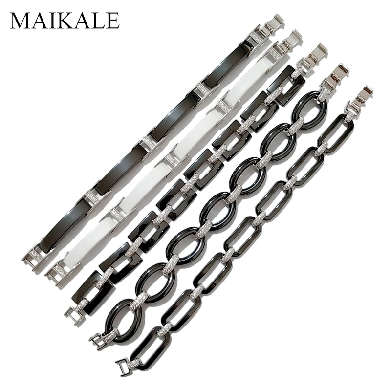 MAIKALE роскошный керамический браслет из нержавеющей стали браслет из циркония драгоценный камень CZ браслеты для женщин винтажные Ювелирные изделия Подарки