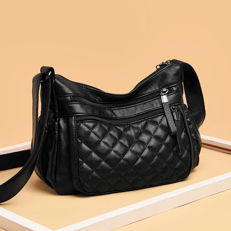 

WOMEN'S Leather Bags Bag Spiraea Rhombus Middle-aged Diaper Bag 2019 Fashion Cool GIRL'S Crossbody Bag