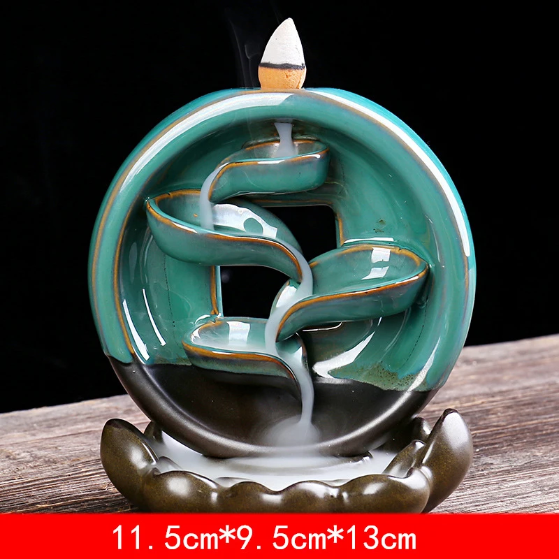 Rounded Waterfall Smoke Backflow Incense Burner Ceramic Holder+60 Cones
