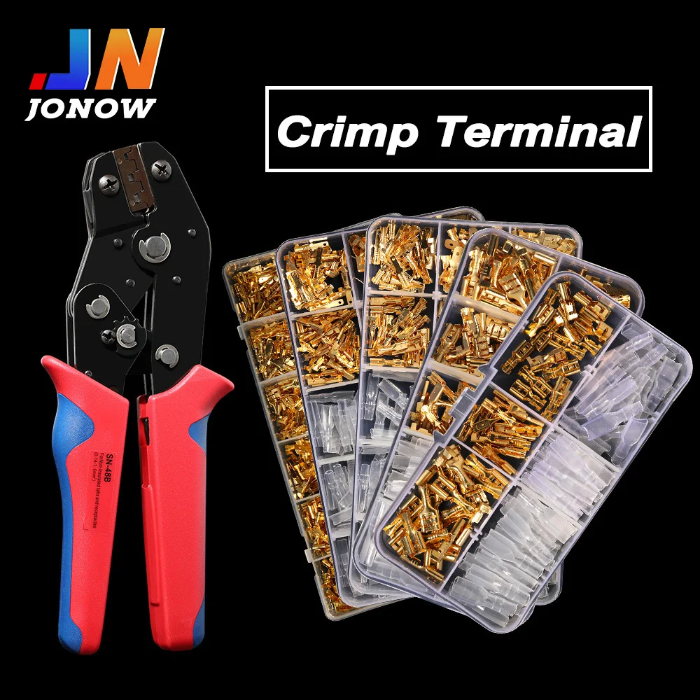 2.8/4.8/6.3mm Spade Crimp Terminal Connector Golden Universal Seal Spring Plug Insulated Electrical Wire Connectors SN48B kit