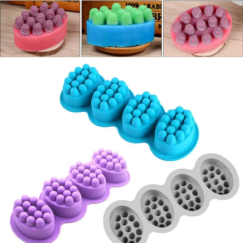 

4 Cavities Oval Massage Soap Mold Massage Bar Silicone Molds For DIY Soap Making