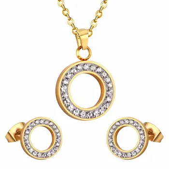 

LUXUKISSKIDS Women Bridal Jewelry Sets Zircon Crystal Pendants Necklaces Stainless Steel Jewelry Set