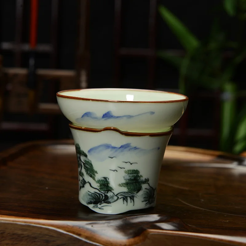 [GRANDNESS] Jingdezhen расписанное вручную чайное ситечко Celadon керамическое Сетчатое чайное ситечко, чай - Цвет: B