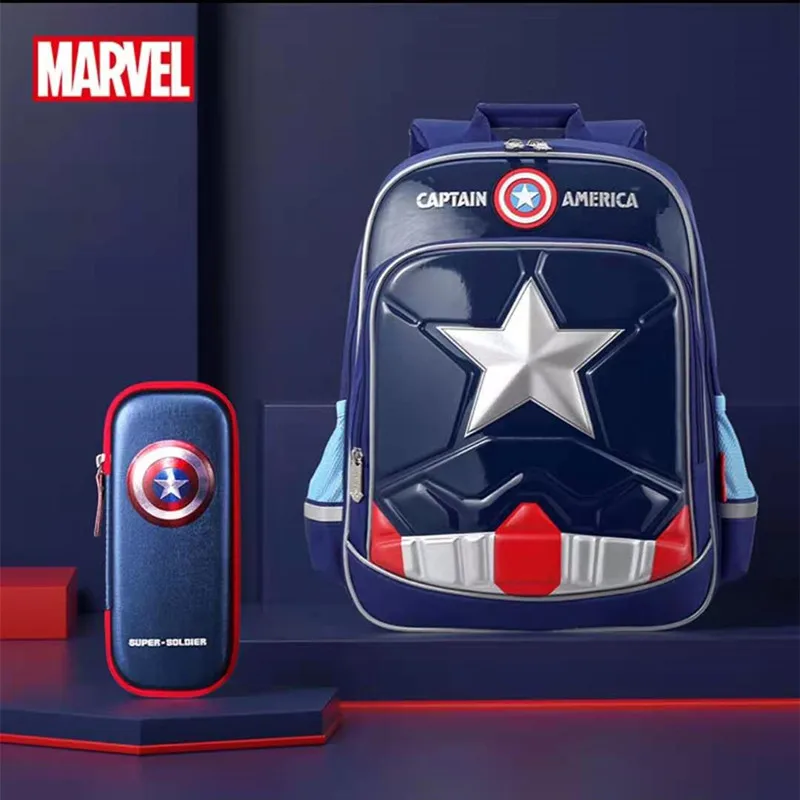 Disney New School Bags For Boys Primary Student Shoulder Backpack Captain America Spider Man Grade 1-5 Large Capacity Mochila