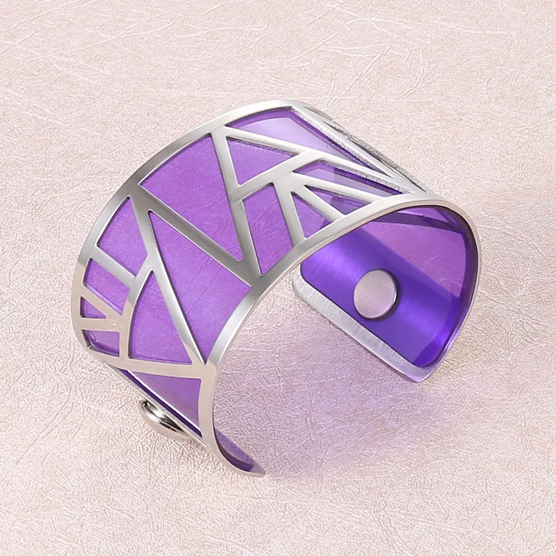 Cremo DIY Hollow Wide Cuff Bracelet For Women Jewelry Yoiumit Stainless Steel Bracelet Interchangeable Leather Pulseiras - Metal Color: 019