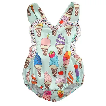 

Emmababy Newborn Baby Girls Fly Sleeve Ice Cream Ruffled Romper Colorful Doughnut Playsuit Jumpsuit Headband Summer Outfit 0-24M