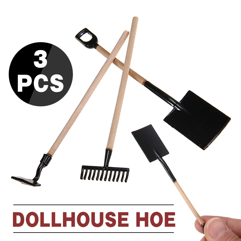 

3pcs 1:12 Scale Doll House Mini Shovel Hoe Miniature Garden Tools Suitable For Children Birthday Gift Dollhouse Accessories
